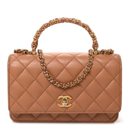 Chanel Shiny Caviar Quilted Pick Me Up Wallet On Chain WOC Beige 1 of 12