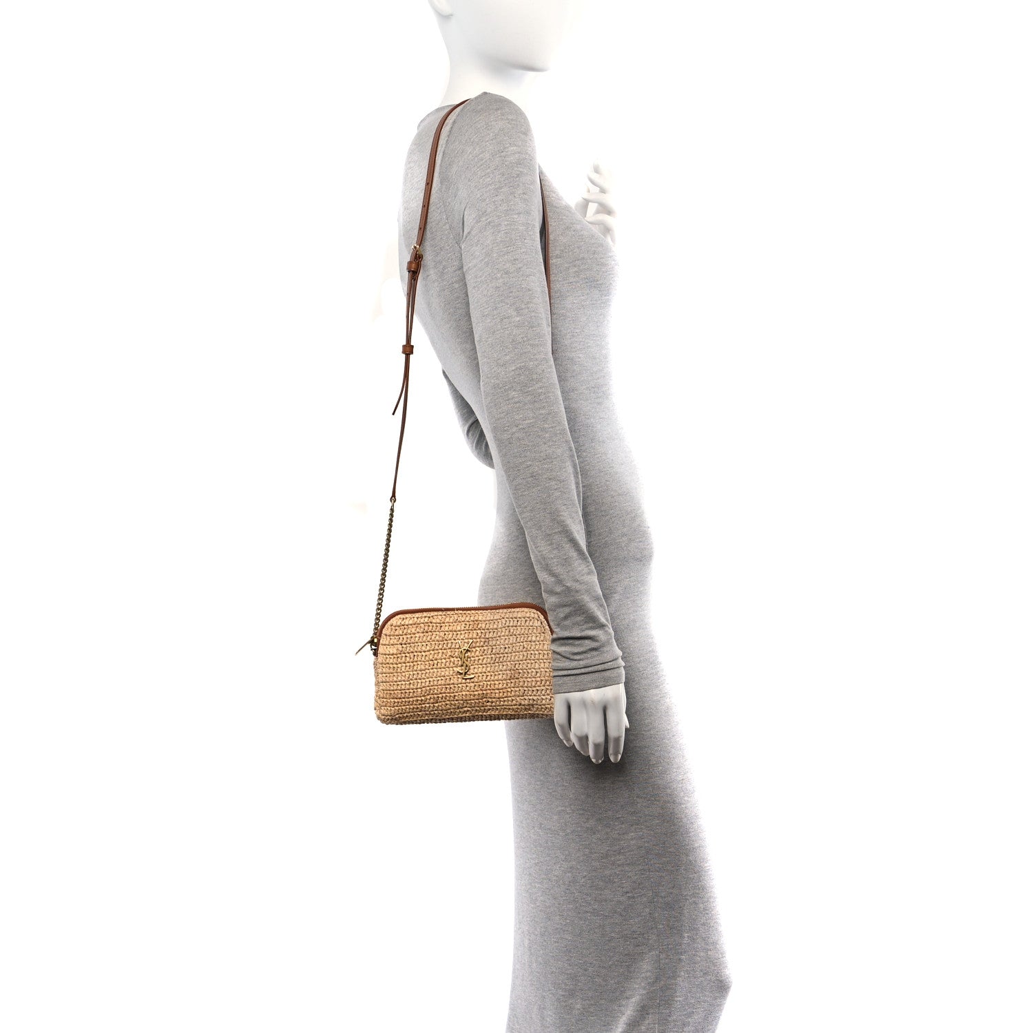 Saint Laurent Raffia Calfskin Gaby Crossbody Bag Natural Brick 2 of 10