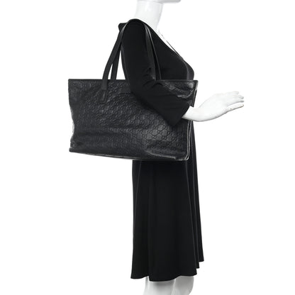 Gucci Guccissima Medium Zippered Shopping Tote Black 2 of 10