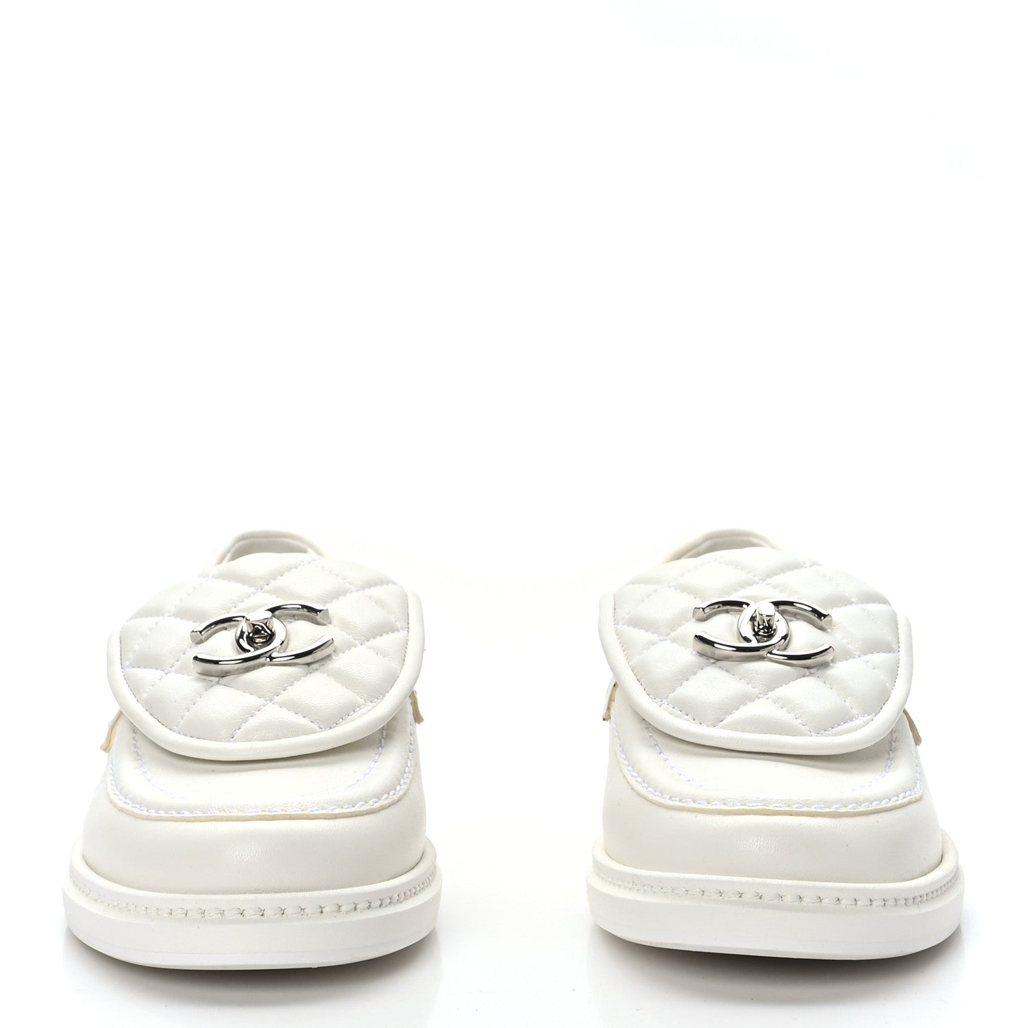 Chanel Lambskin Quilted CC Turnlock Loafers 37 White 2 of 8
