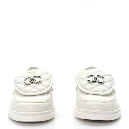 Chanel Lambskin Quilted CC Turnlock Loafers 37 White 2 of 8