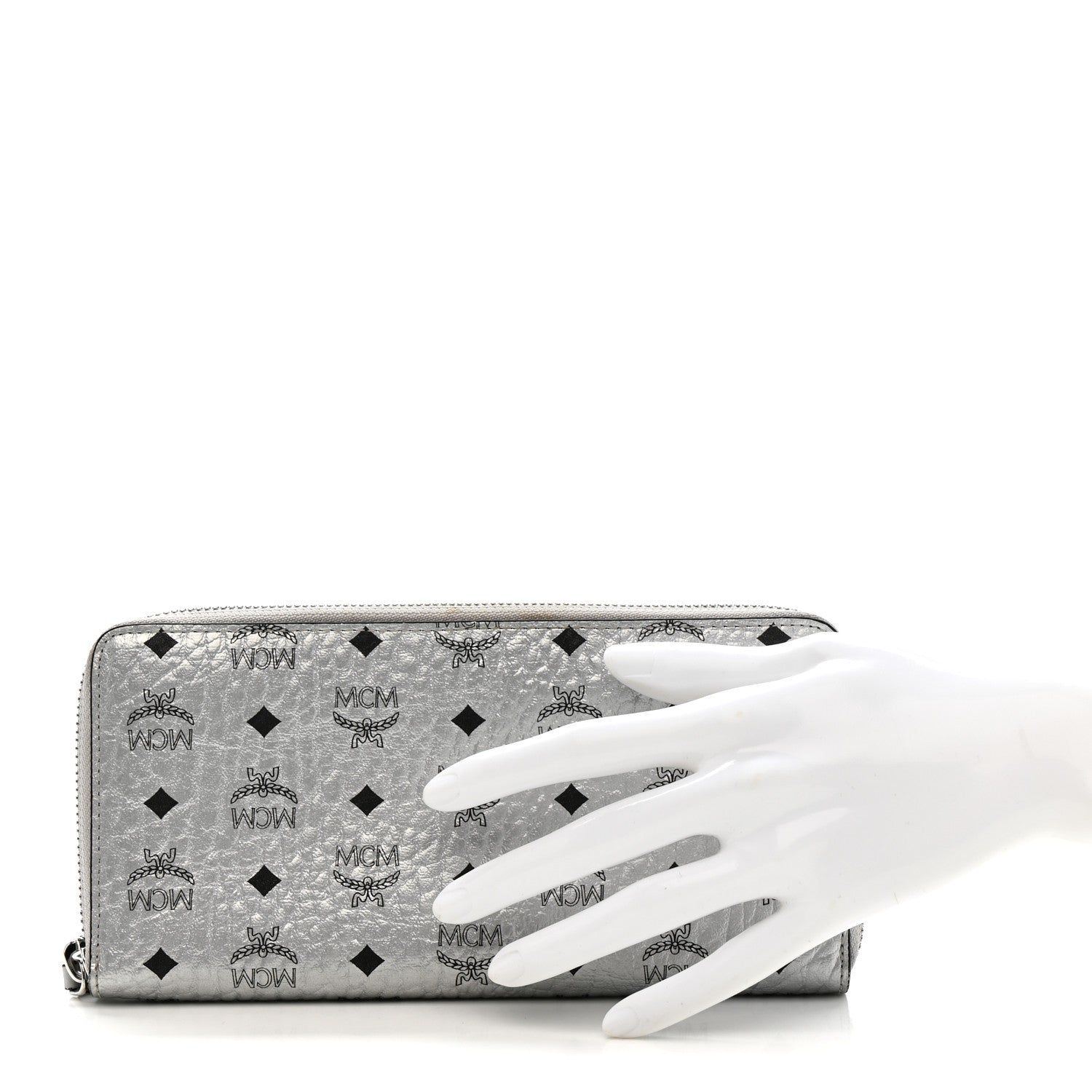 MCM Metallic Visetos Large Zip Around Wallet Silver 1807568