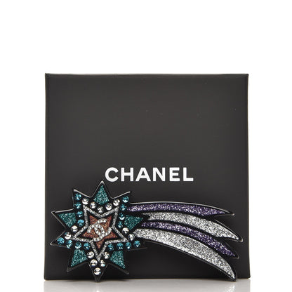 Chanel Glitter Resin CC Shooting Star Brooch Black Purple Green 5 of 5