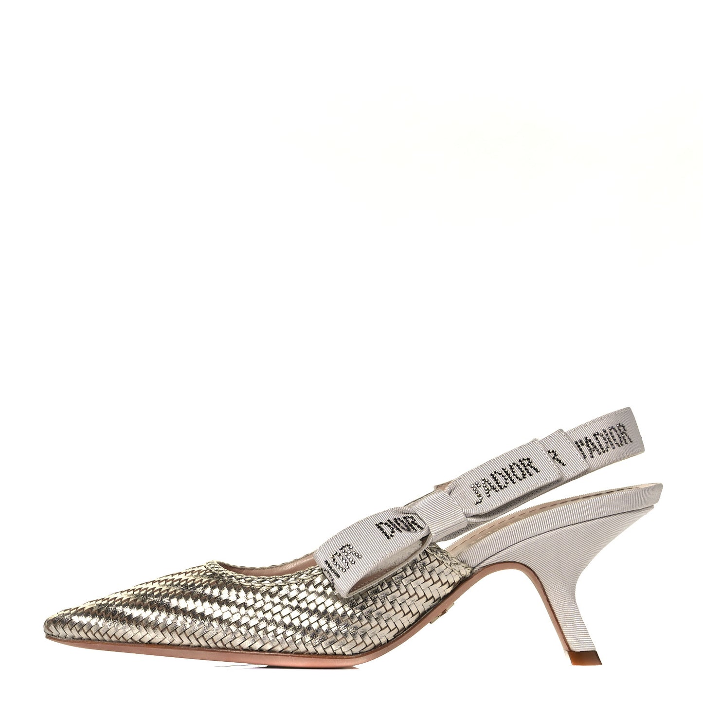 Laminated Calfskin Ribbon Crystal Woven J'Adior Slingback 65mm Pumps 37.5 Copper