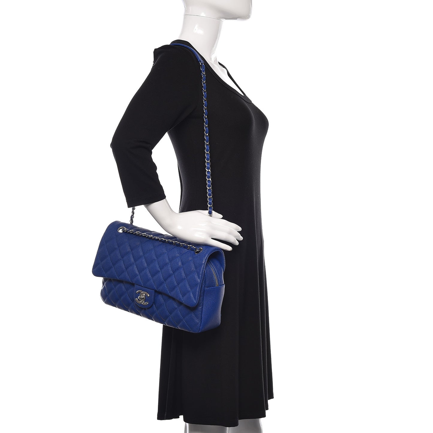 Caviar Quilted Jumbo Easy Flap Blue