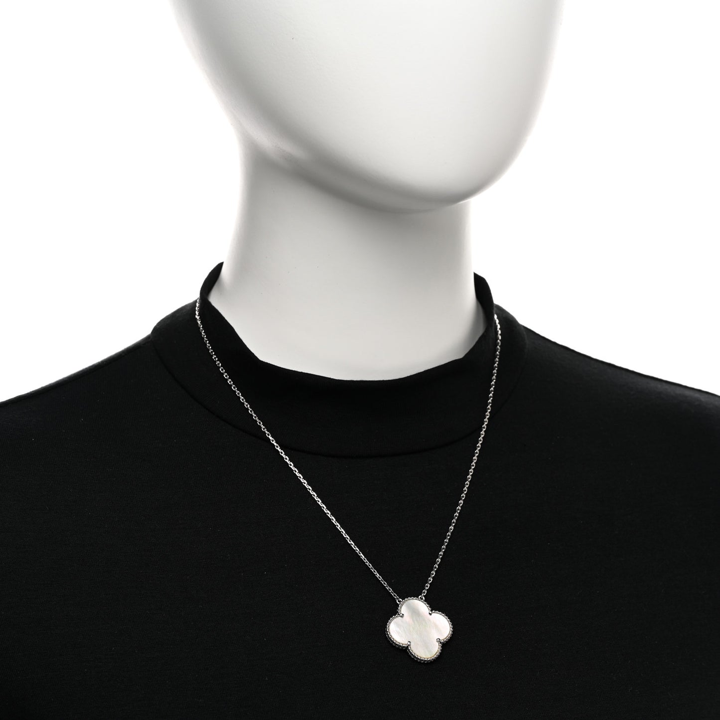 18K White Gold Mother of Pearl Magic Alhambra Pendant Necklace