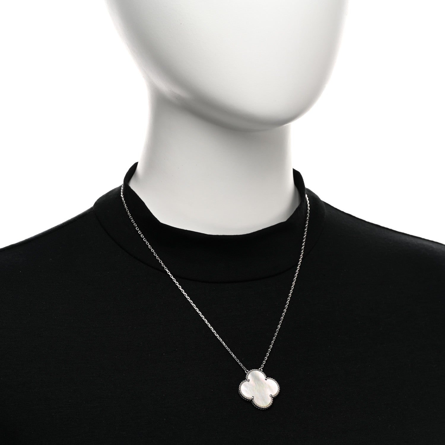 Van Cleef & Arpels 18K White Gold Mother of Pearl Magic Alhambra Pendant Necklace 2 of 4