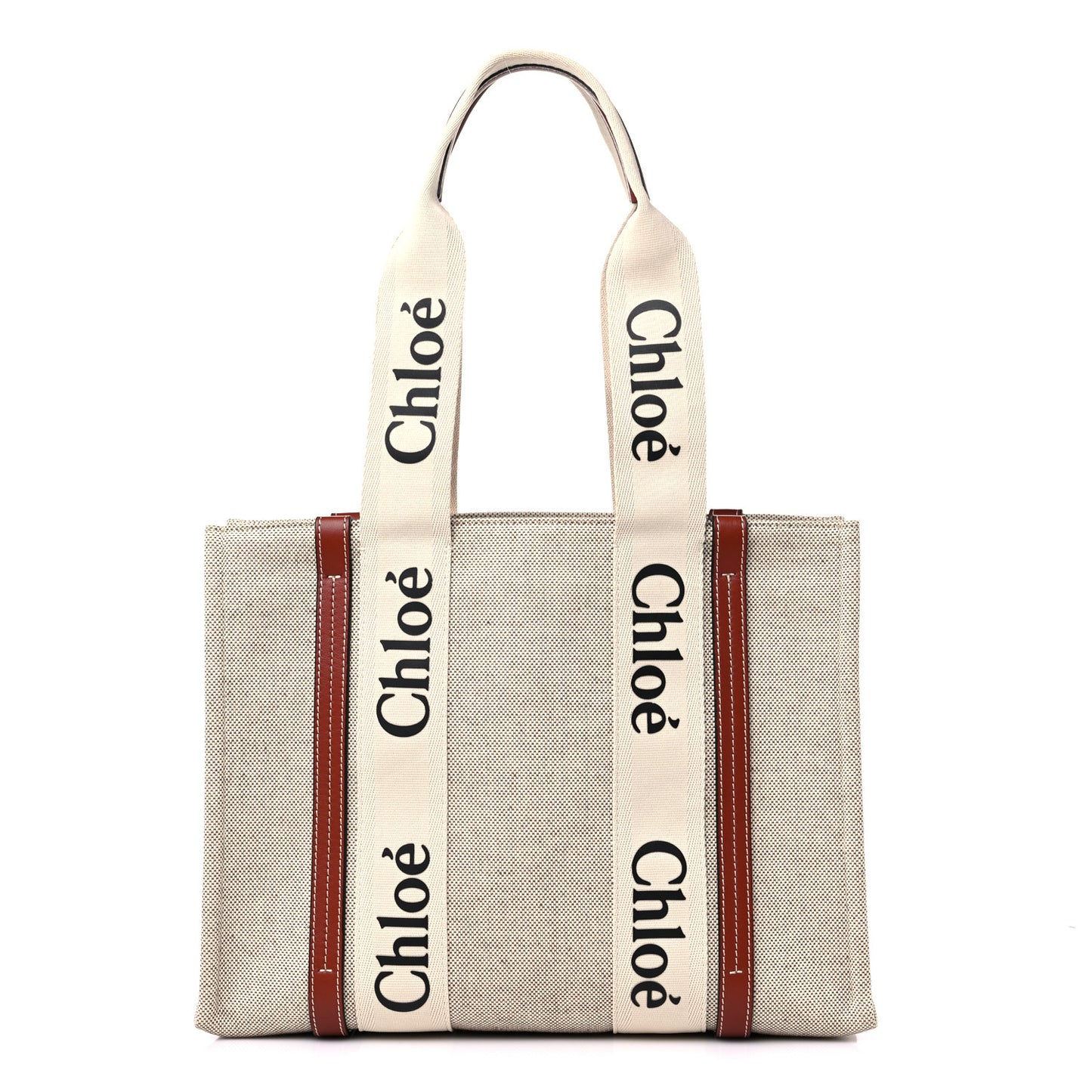 Cotton Calfskin Medium Woody Ribbon Tote White Brown