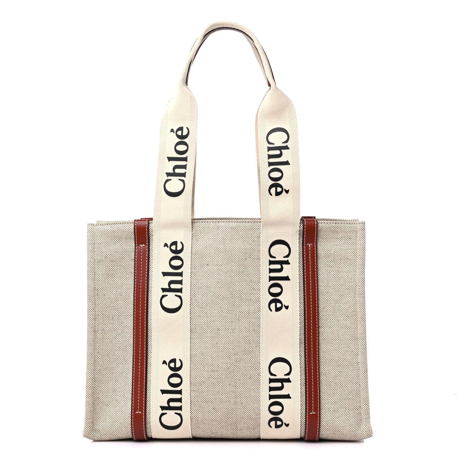 Chloe Cotton Calfskin Medium Woody Ribbon Tote White Brown 1 of 9