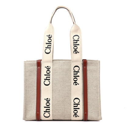 Chloe Cotton Calfskin Medium Woody Ribbon Tote White Brown 1 of 9