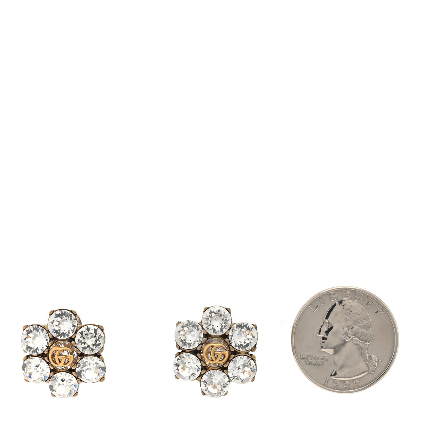 Metal Crystal Double G Clip On Earrings Aged Gold