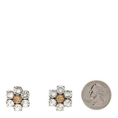 Gucci Metal Crystal Double G Clip On Earrings Aged Gold 2 of 4