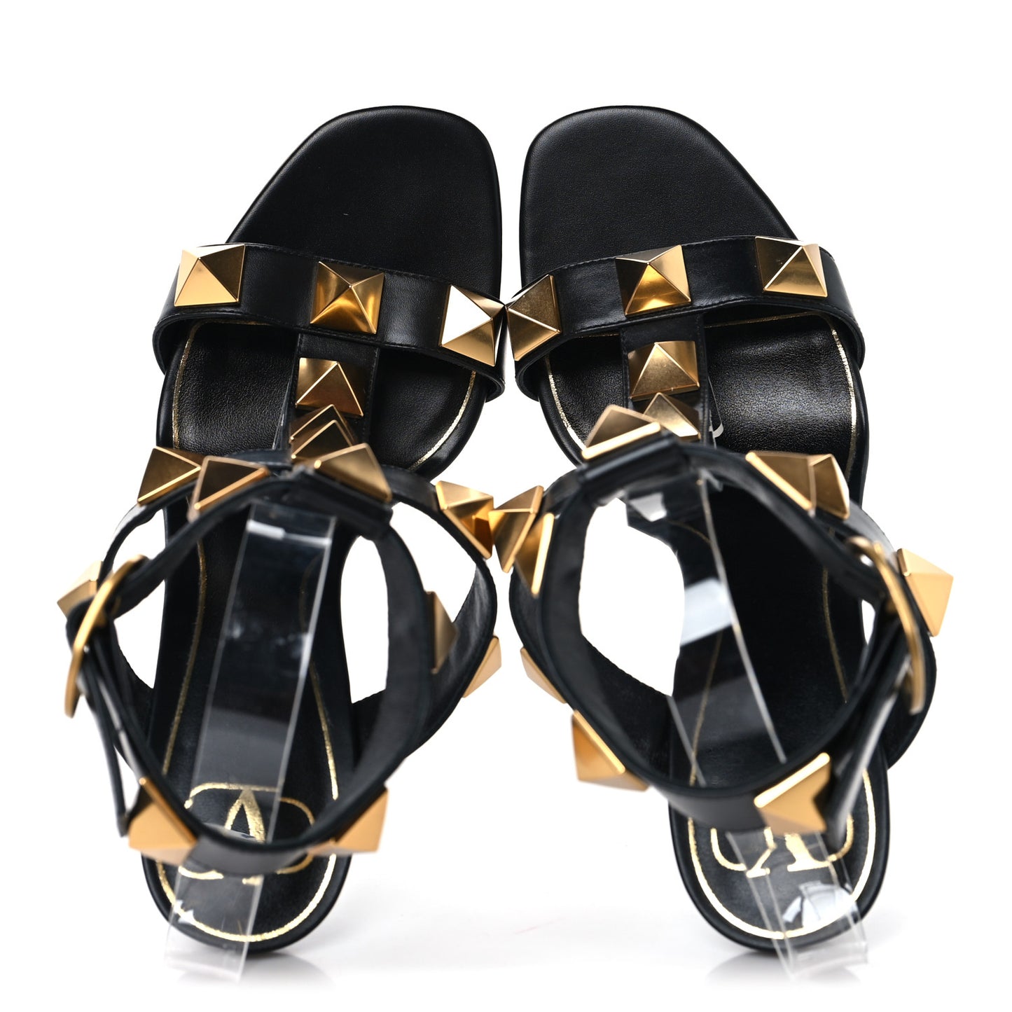 Nappa Roman Stud T-Strap 100mm Sandals 39.5 Black