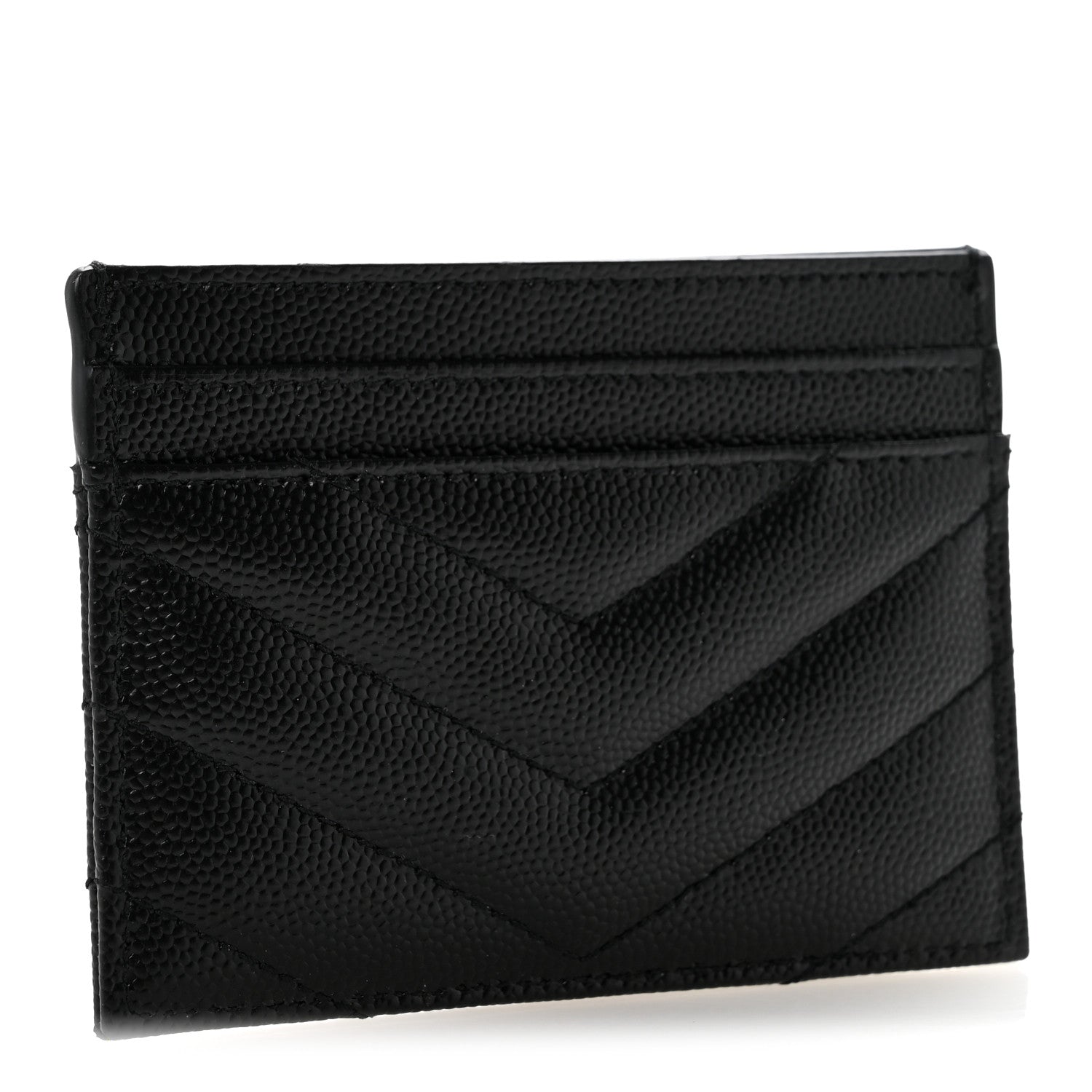 Saint Laurent Grain De Poudre Matelasse Chevron Monogram Credit Card Case Black 3 of 10