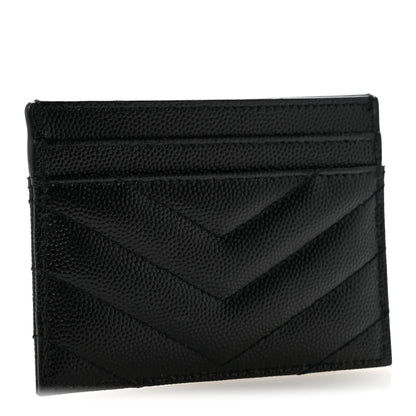 Saint Laurent Grain De Poudre Matelasse Chevron Monogram Credit Card Case Black 3 of 10