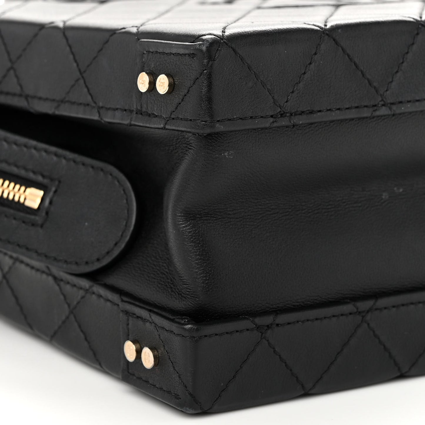 Calfskin Quilted Studded Square Vanity Case Black