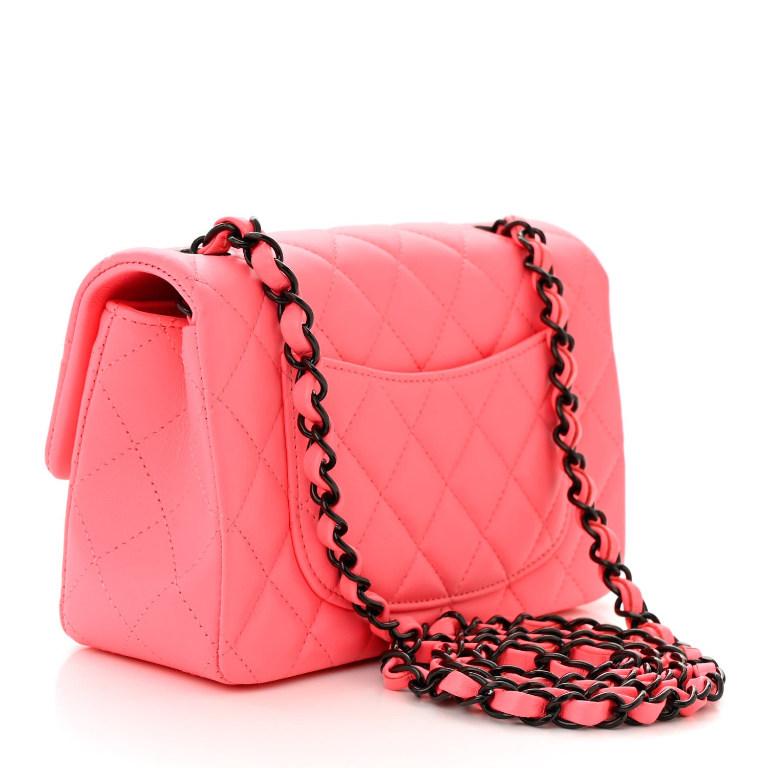Chanel Lambskin Quilted Mini Rectangular Flap Coral Pink 3 of 11