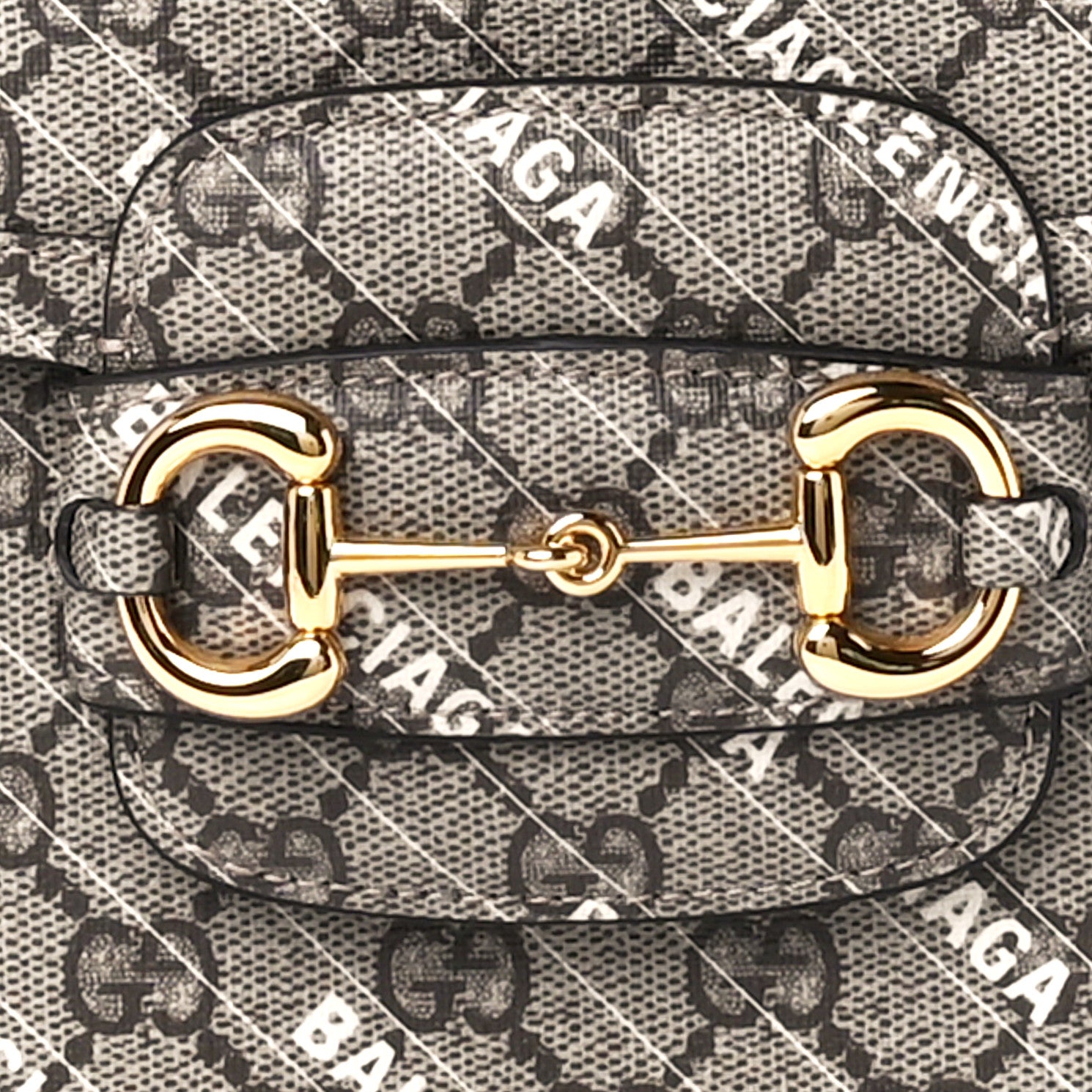 Gucci X BALENCIAGA GG Supreme Monogram Logo Print Horsebit 1955 Shoulder Bag Beige Ebony 9 of 11