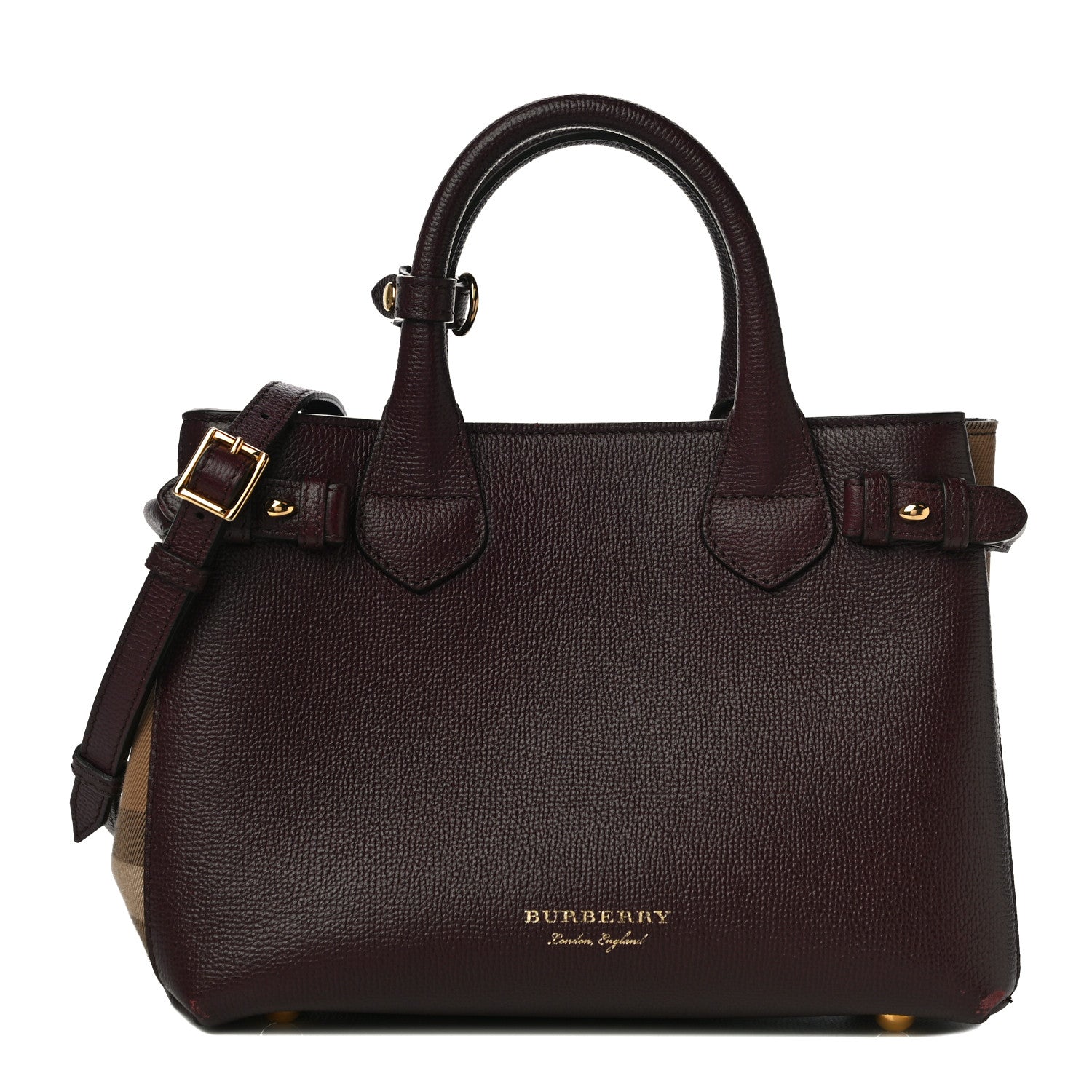 Burberry Derby Calfskin House Check Small Bi-Color Mahogany Red 1 of 9