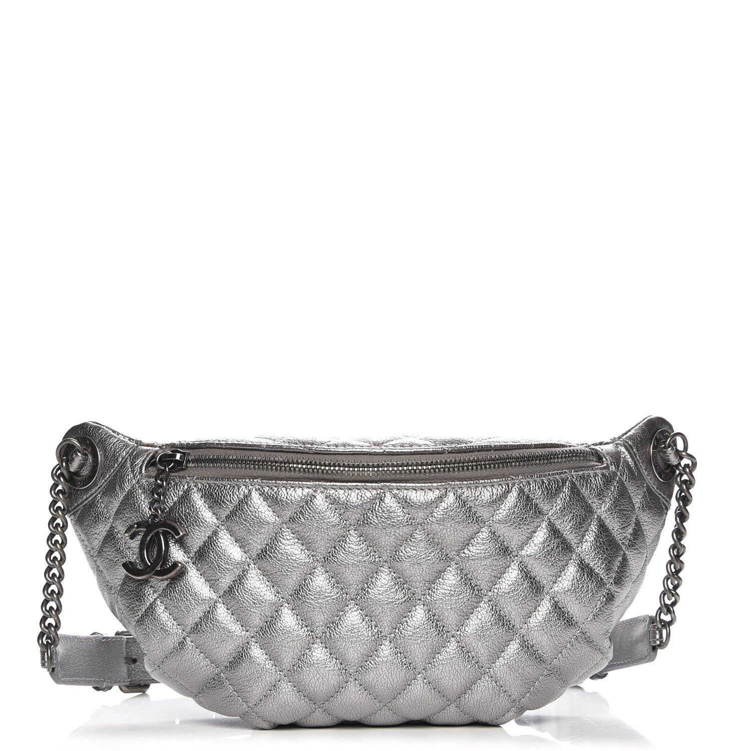 Chanel Metallic Goatskin Quilted Banane Waist Bag Fanny Pack Silver 1 of 9