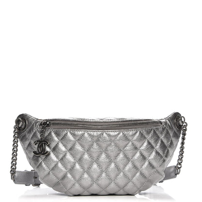 Chanel Metallic Goatskin Quilted Banane Waist Bag Fanny Pack Silver 1 of 9