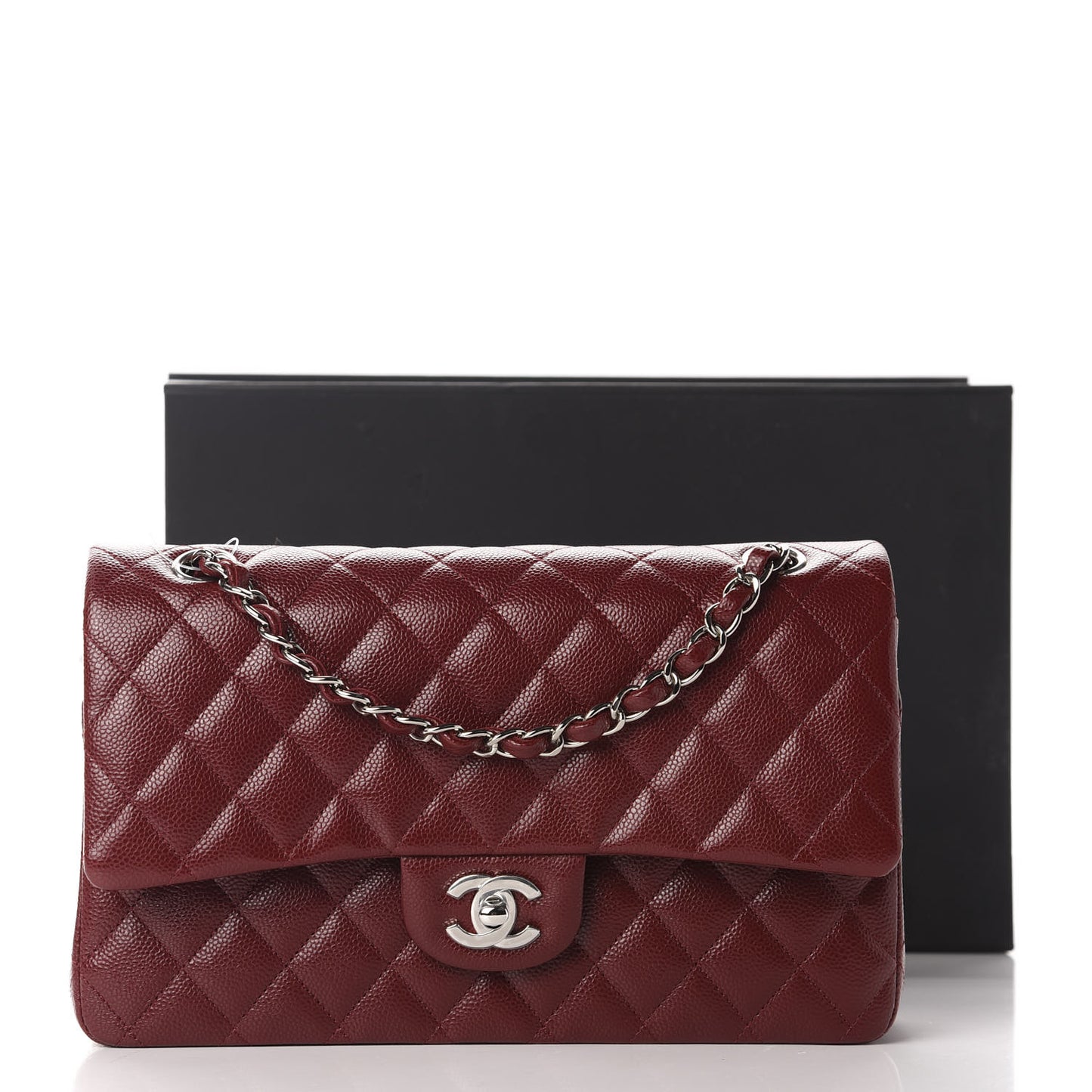 Caviar Quilted Medium Double Flap Dark Red