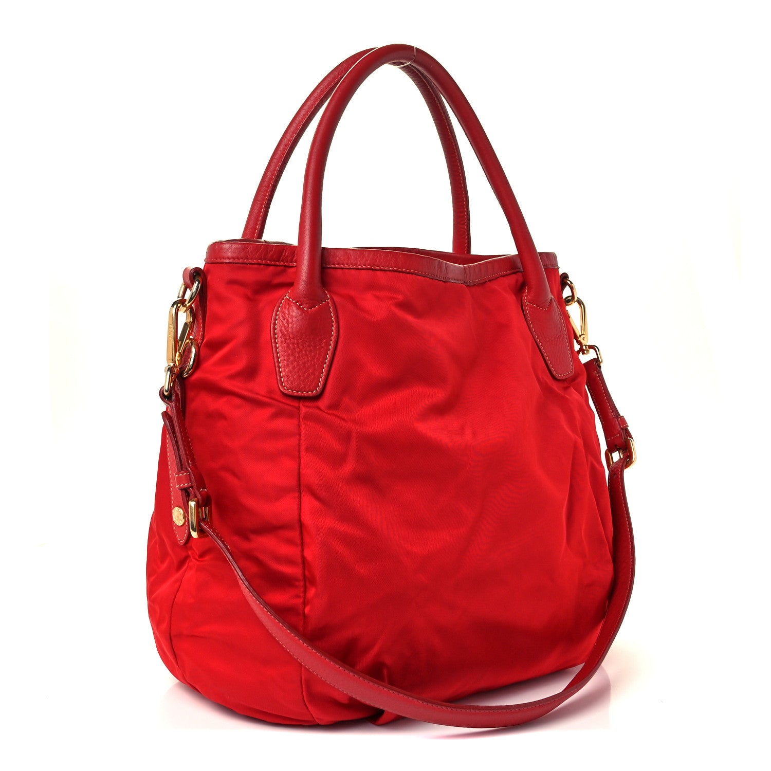 Prada Tessuto Nylon Vitello Daino Tote Red 3 of 11
