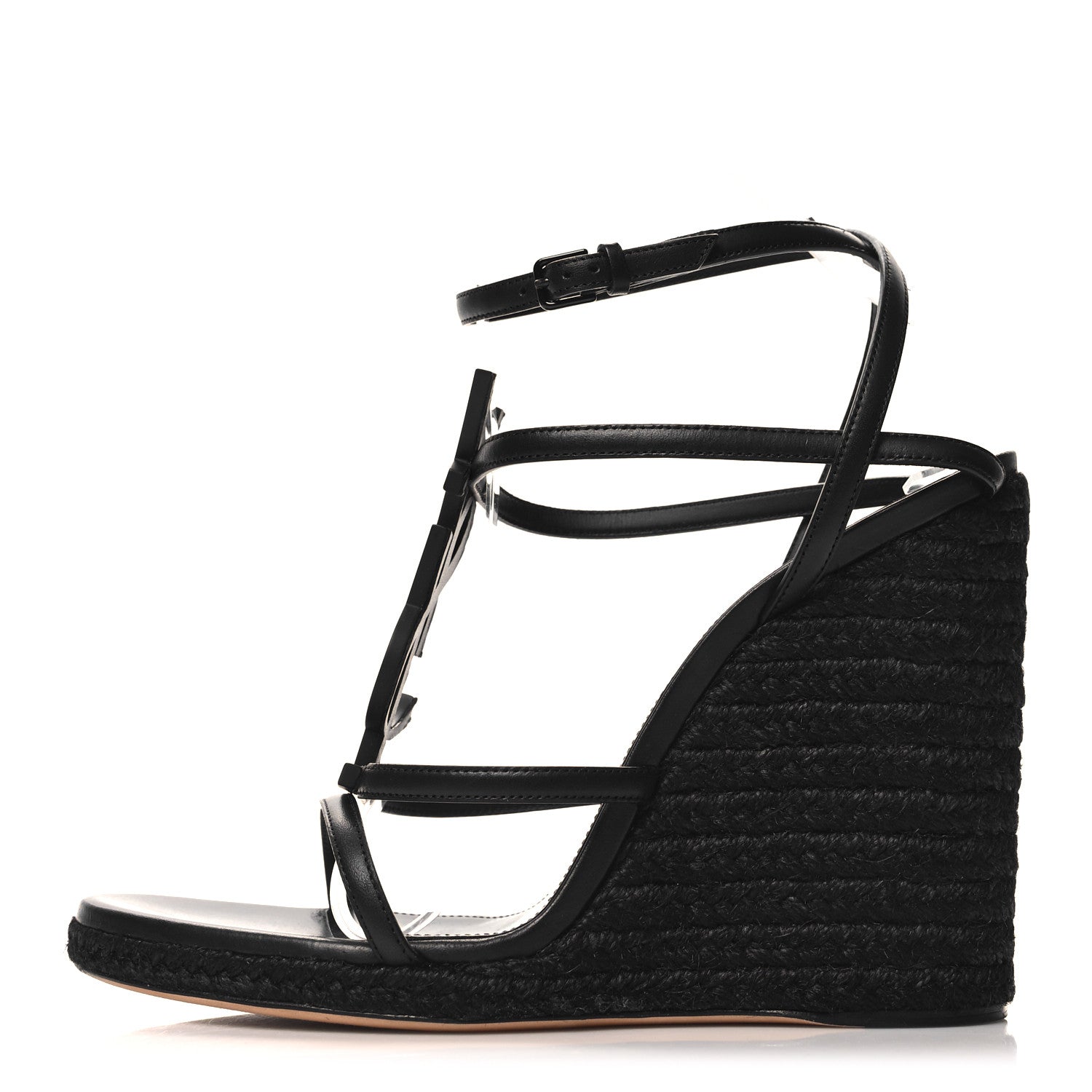 Saint Laurent Calfskin Cassandra Espadrille 105 Wedges 40.5 Black 1 of 9