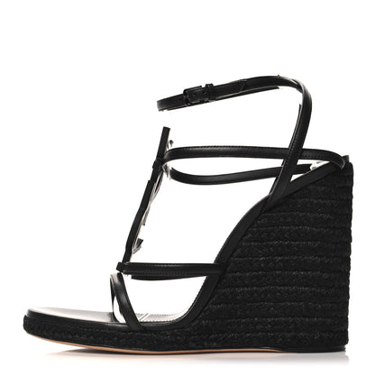 Saint Laurent Calfskin Cassandra Espadrille 105 Wedges 40.5 Black 1 of 9