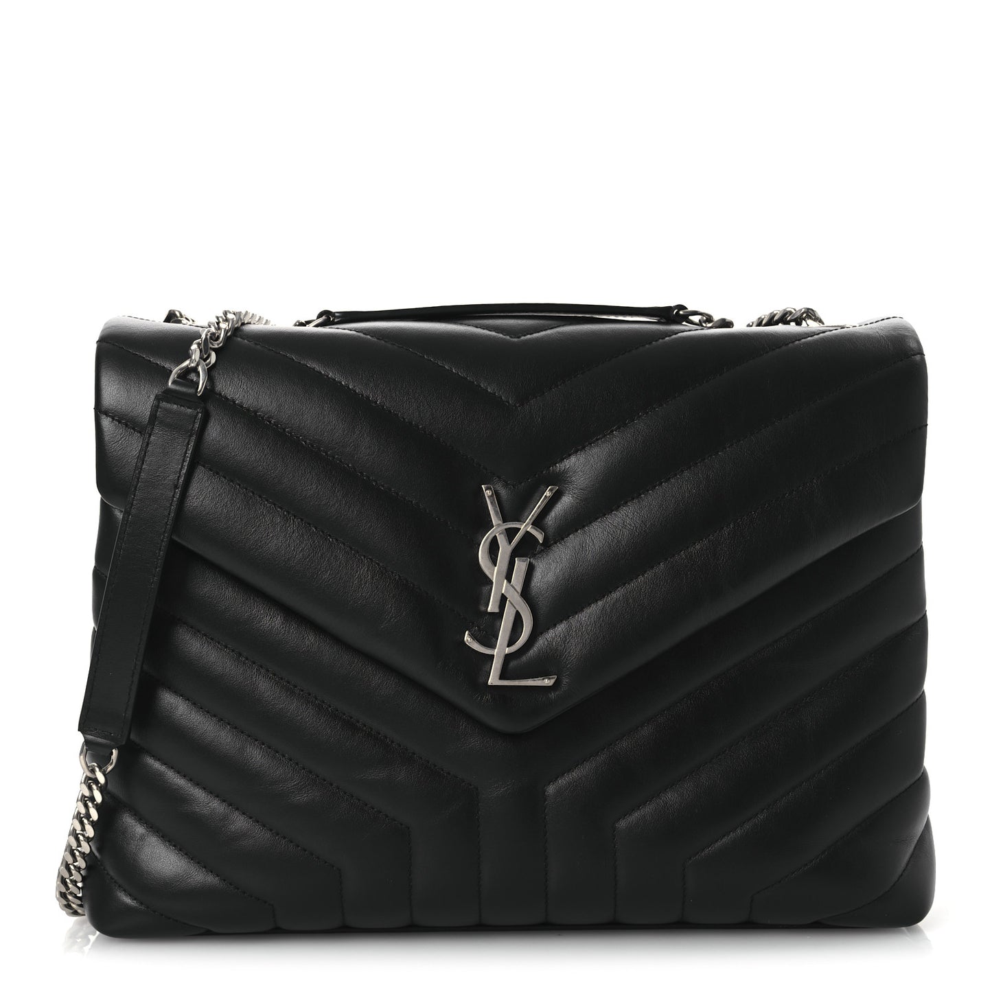 Calfskin Y Quilted Monogram Medium Loulou Chain Satchel Black