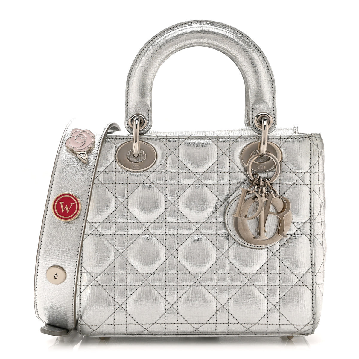 Christian Dior Metallic Grained Calfskin Cannage Small Lucky Badges My Lady Dior Silver 1 of 16