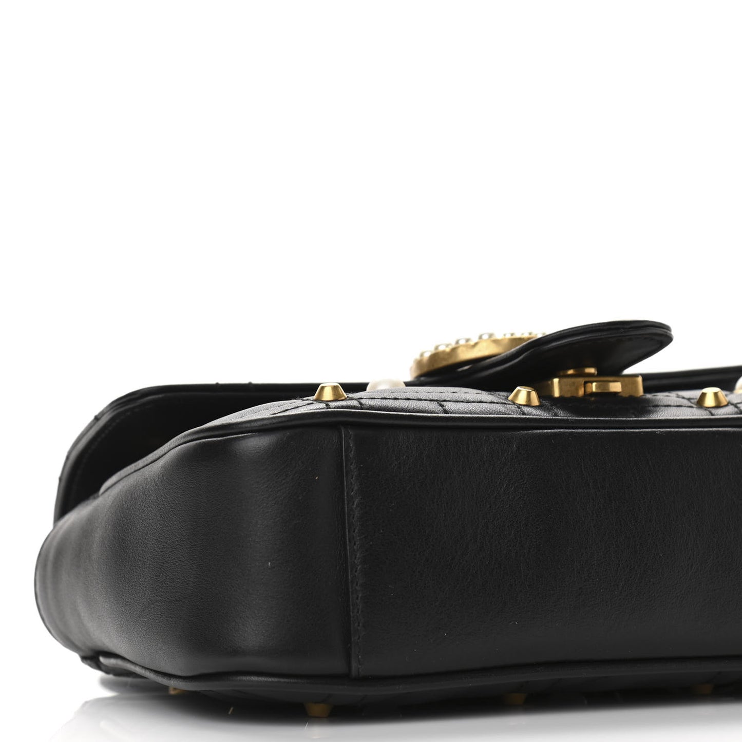 Calfskin Matelasse Studded Mini Pearly GG Marmont Shoulder Bag Black