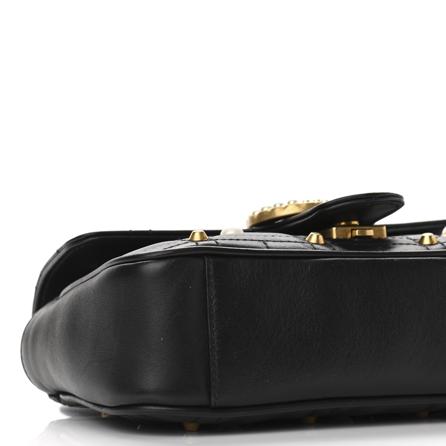 Gucci Calfskin Matelasse Studded Mini Pearly GG Marmont Shoulder Bag Black 9 of 10
