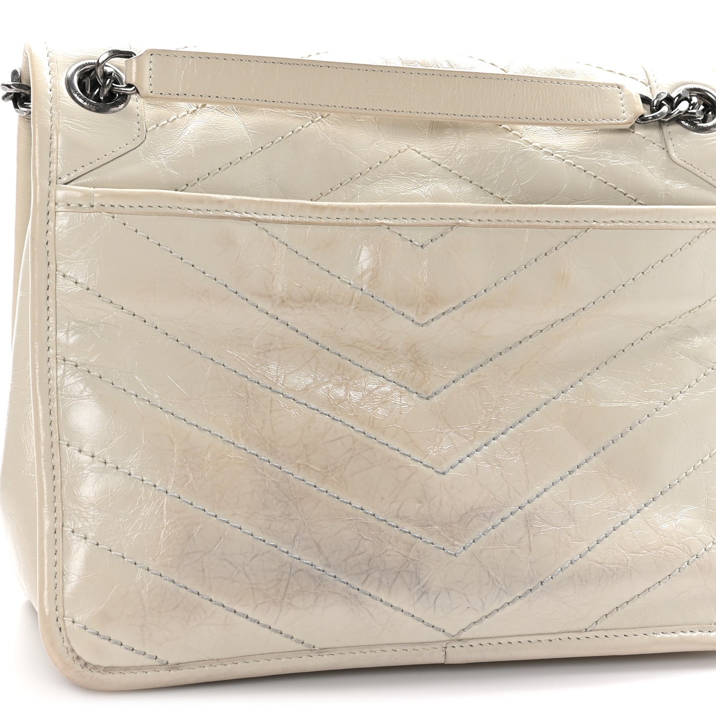 Crinkled Calfskin Matelasse Monogram Medium Niki Chain Satchel Ivory