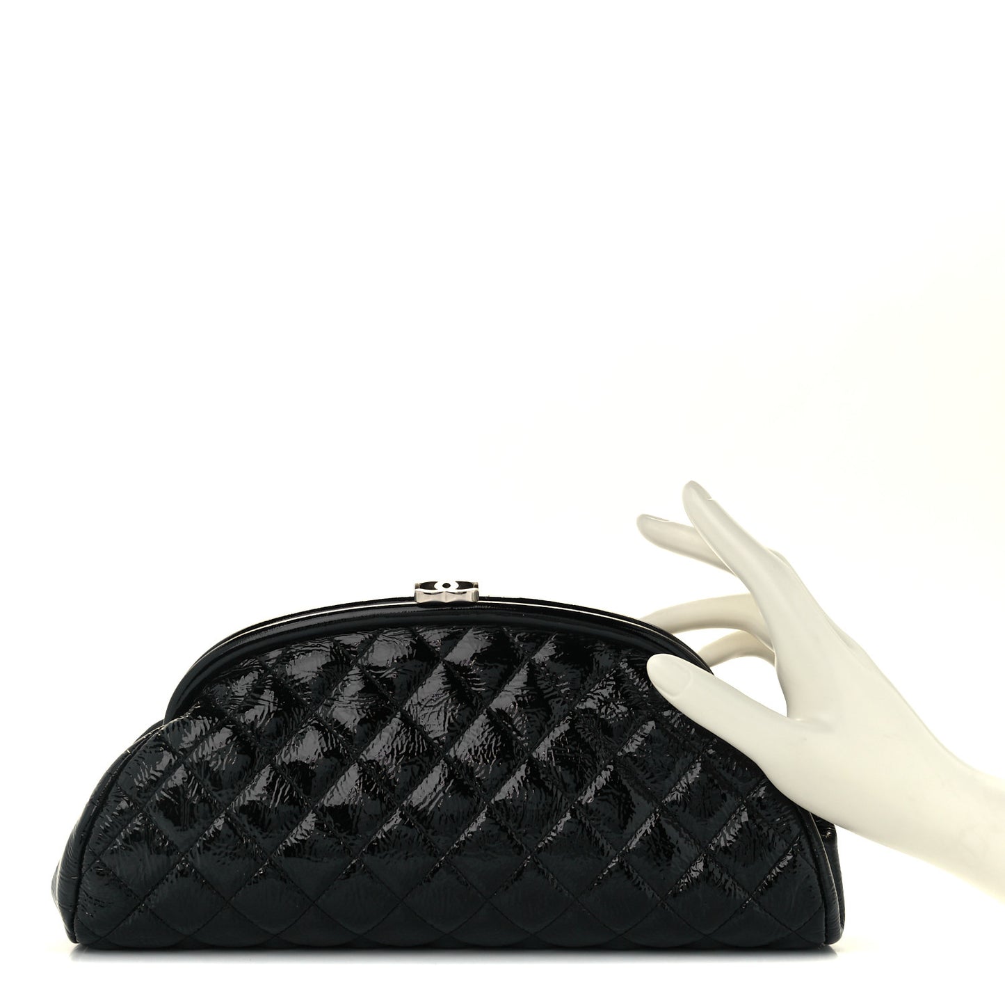 Distressed Patent Quilted Timeless Clutch Black