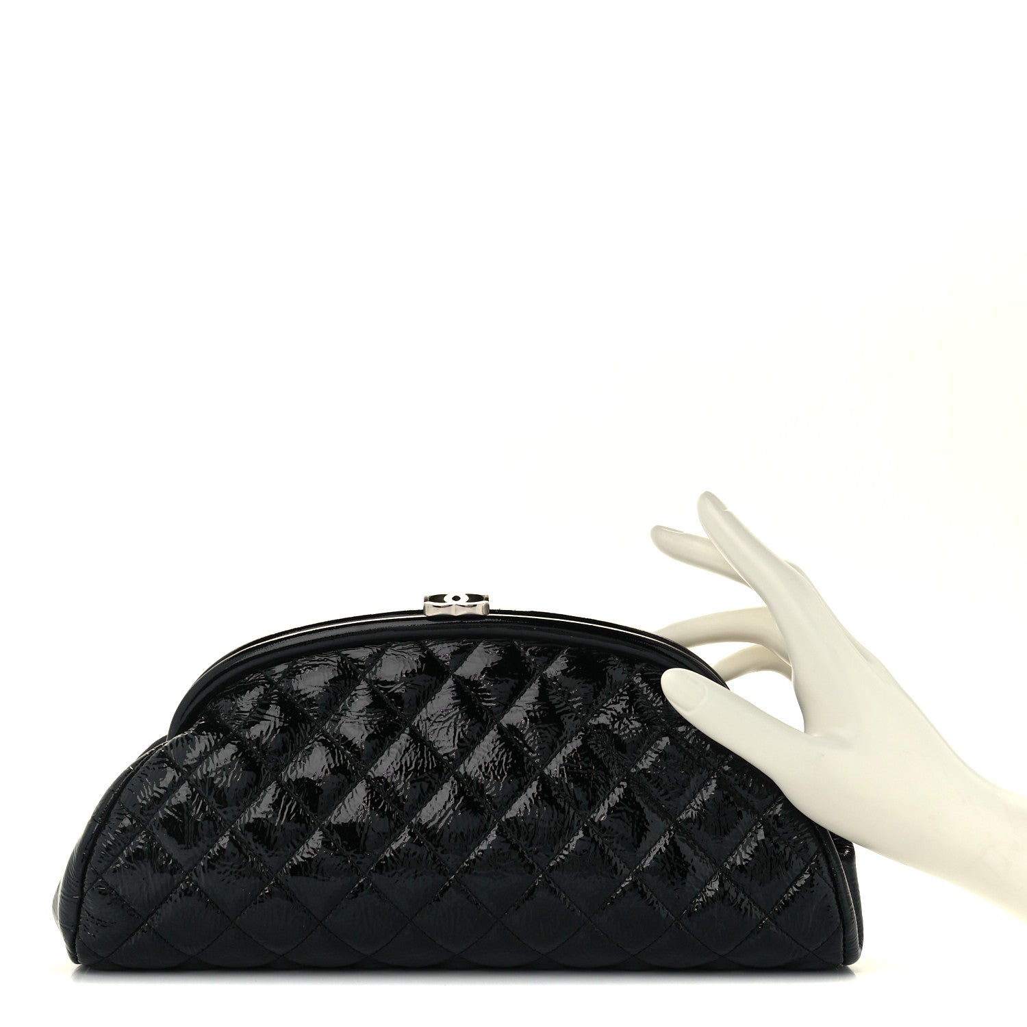 Chanel Distressed Patent Quilted Timeless Clutch Black 2 of 9