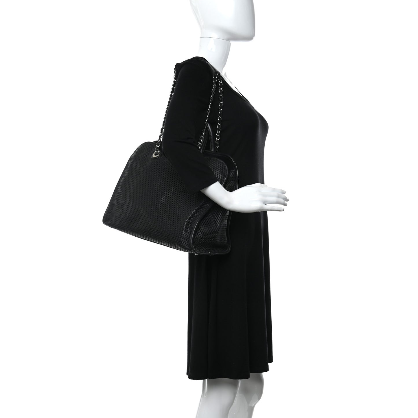 Calfskin Perforated Up In The Air Tote Black