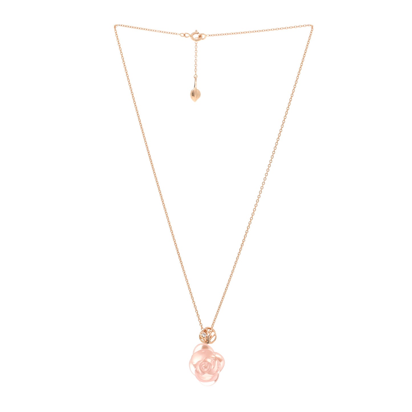 18K Rose Gold Diamond Rose Quartz Pre Catelan Pendant Necklace