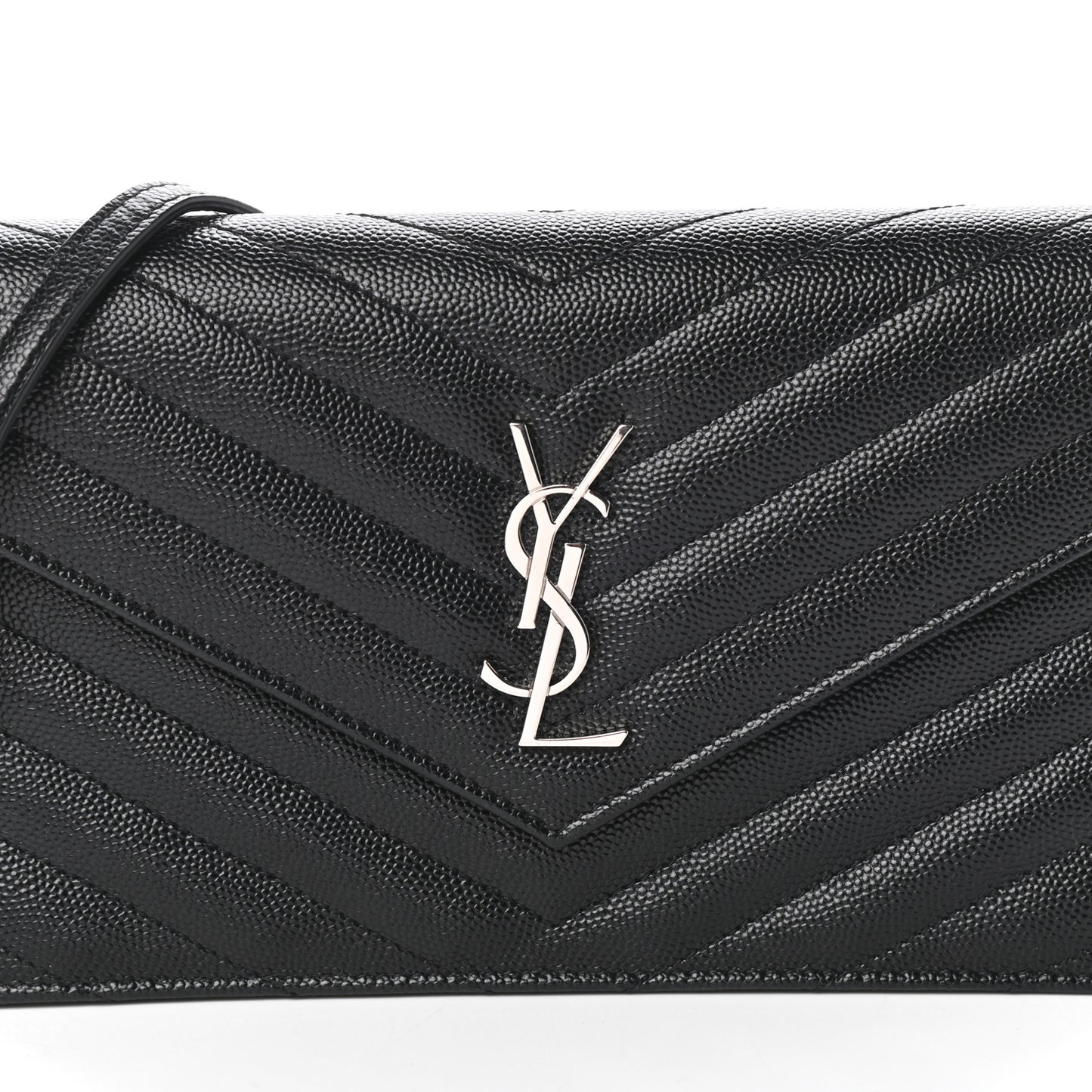 Grain De Poudre Matelasse Chevron Monogram Envelope Chain Wallet Black