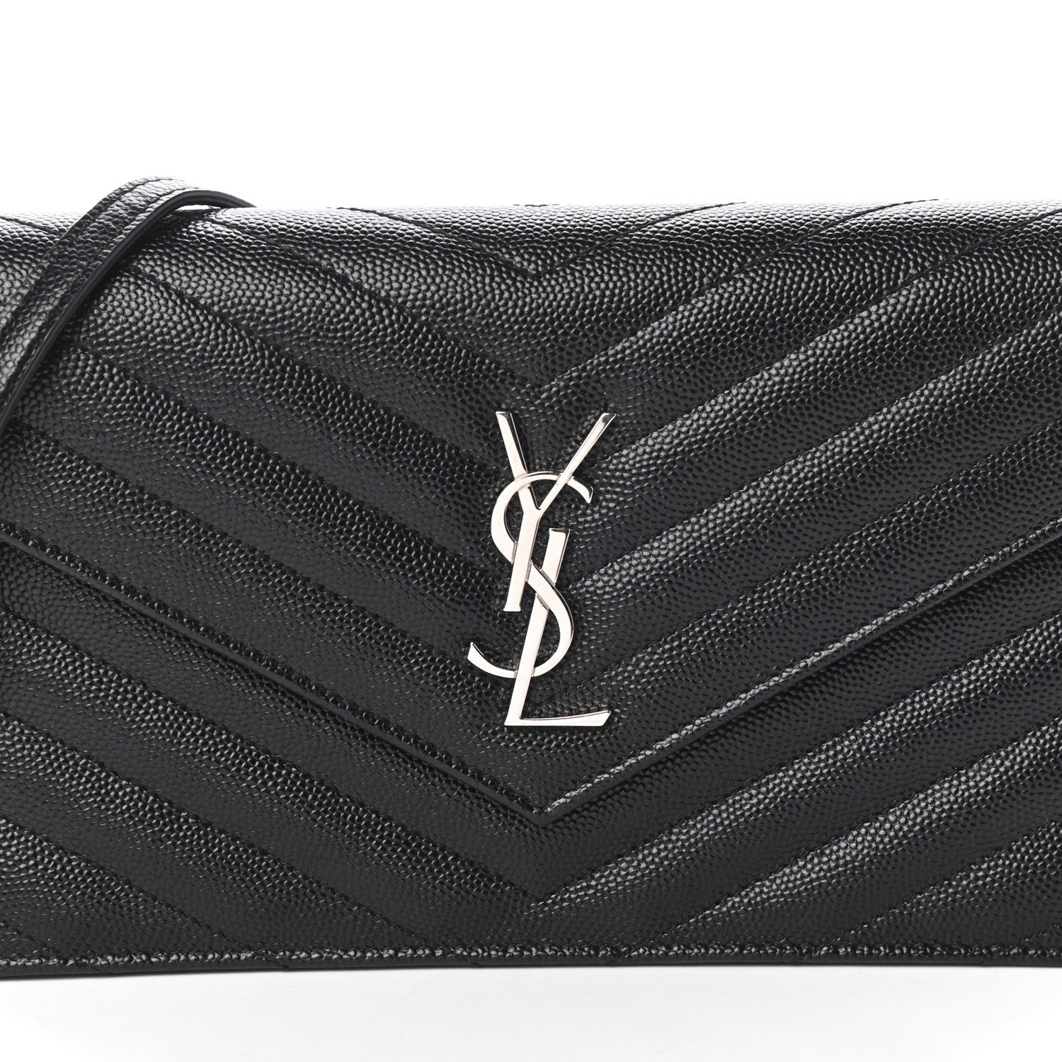 Saint Laurent Grain De Poudre Matelasse Chevron Monogram Envelope Chain Wallet Black 7 of 9
