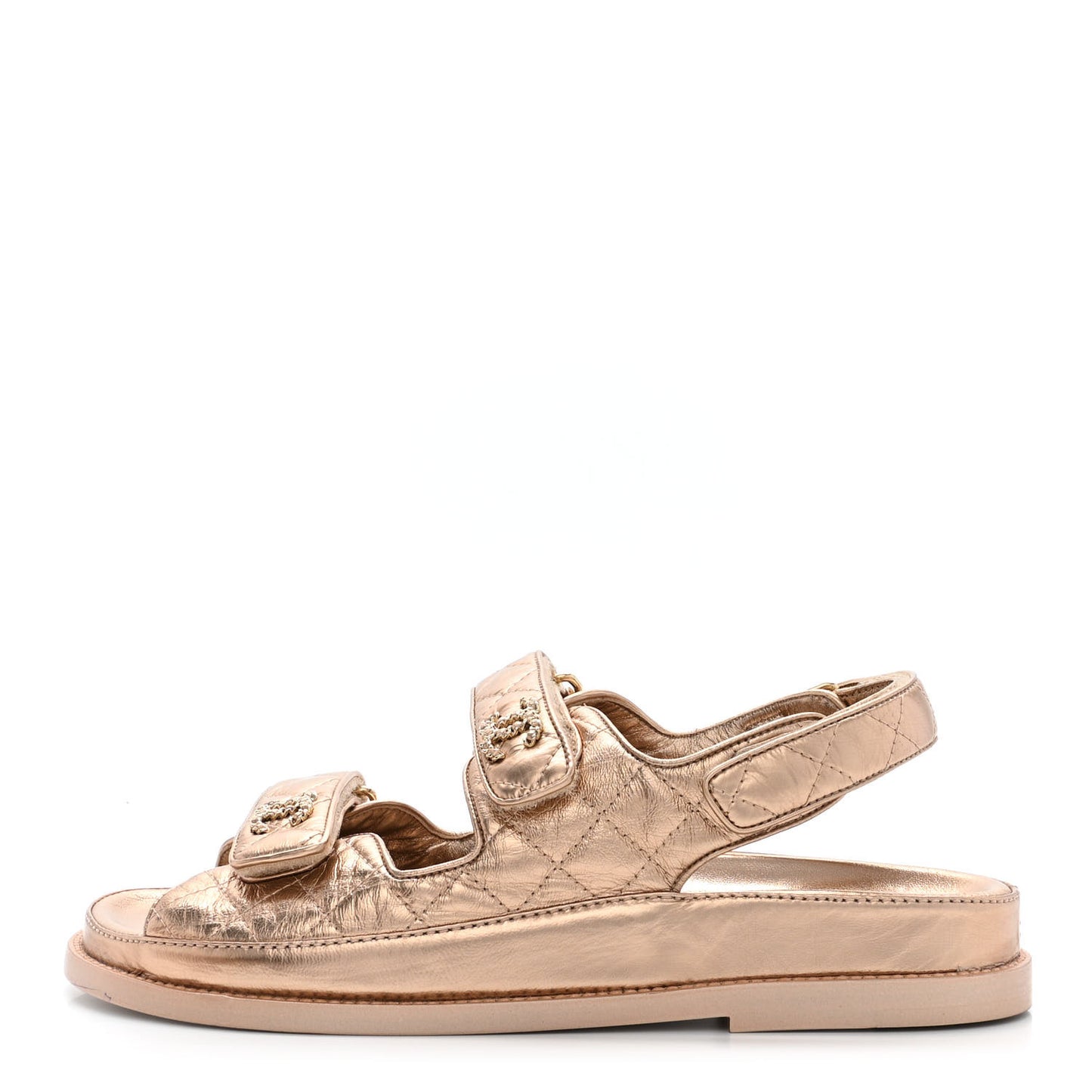 Iridescent Lambskin Quilted Velcro Dad Sandals 38.5 Light Bronze