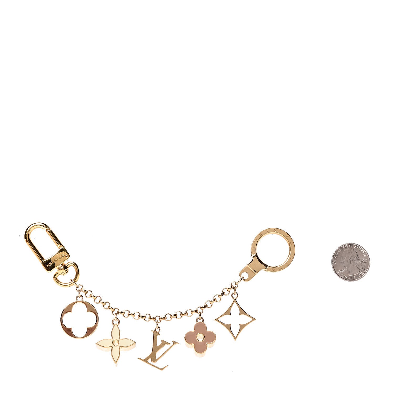 Louis Vuitton Brass Enamel Fleur De Monogram Bag Charm Chain Gold 2 of 3
