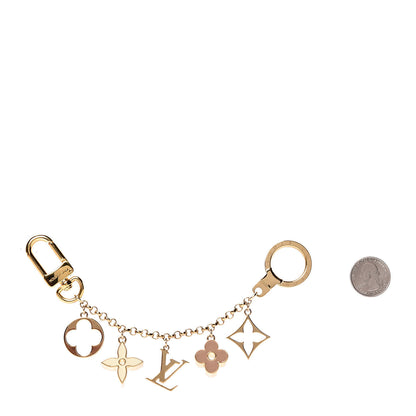 Louis Vuitton Brass Enamel Fleur De Monogram Bag Charm Chain Gold 2 of 3