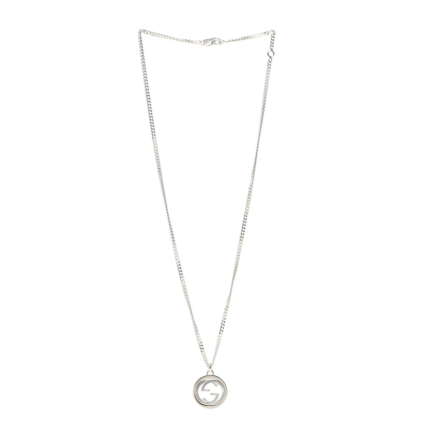 Sterling Silver Large Interlocking GG Medallion Pendant Necklace