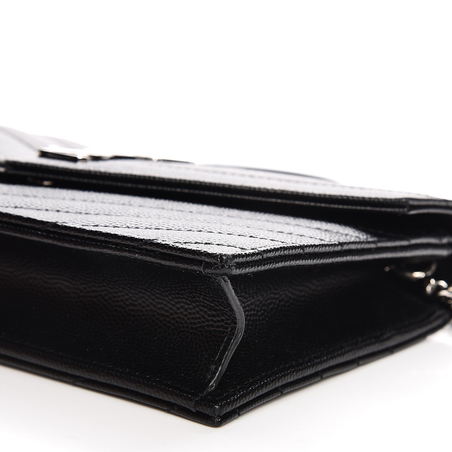 Saint Laurent Grain De Poudre Matelasse Chevron Monogram Envelope Chain Wallet Black 9 of 10