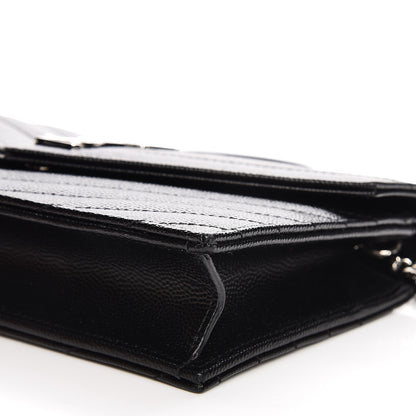 Saint Laurent Grain De Poudre Matelasse Chevron Monogram Envelope Chain Wallet Black 9 of 10