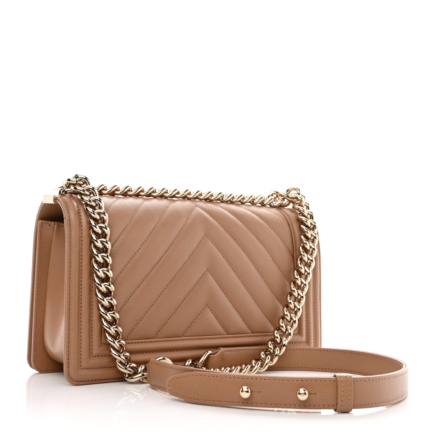 Chanel Caviar Chevron Quilted Medium Boy Flap Dark Beige 3 of 11