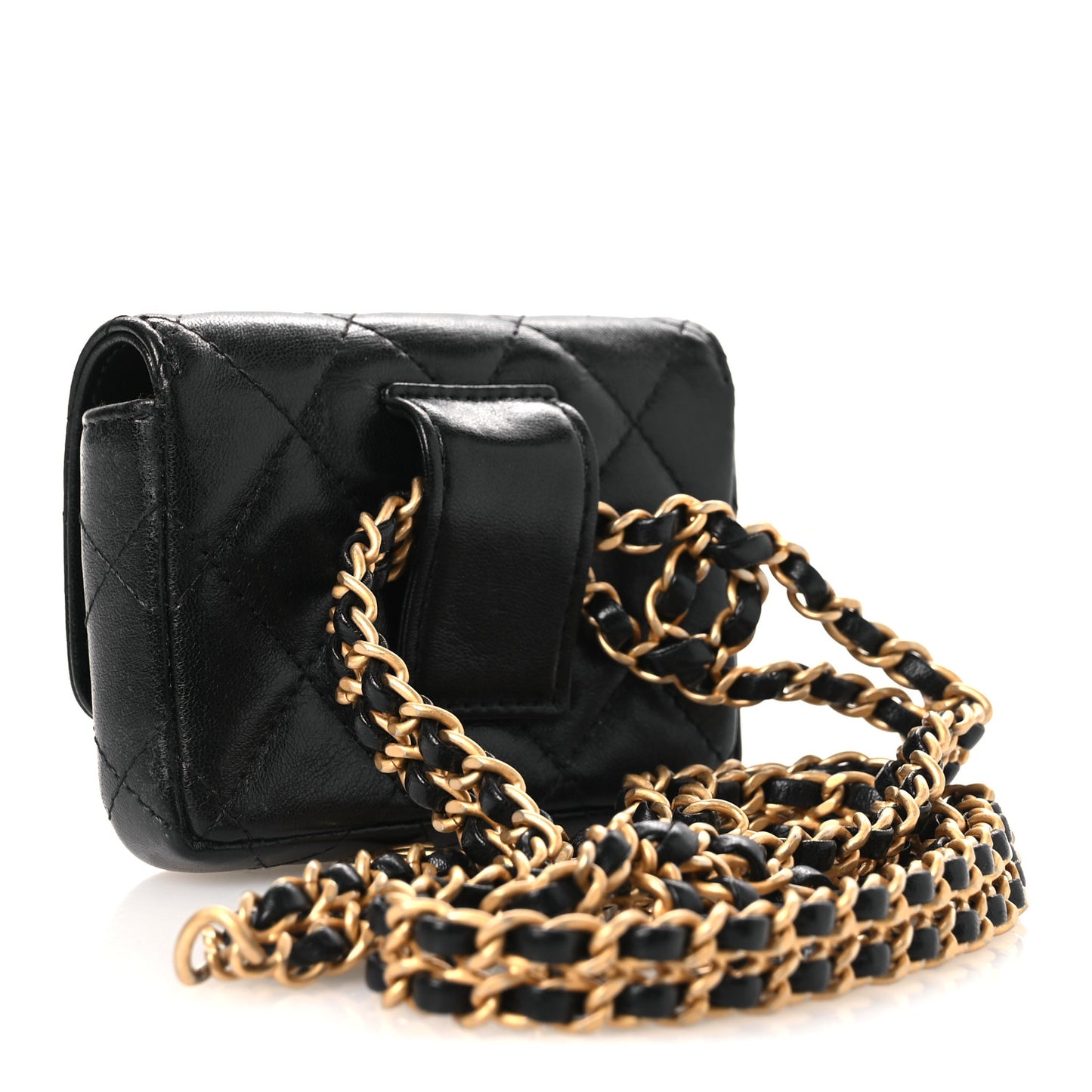Lambskin Quilted Flap Chain Belt Bag Black