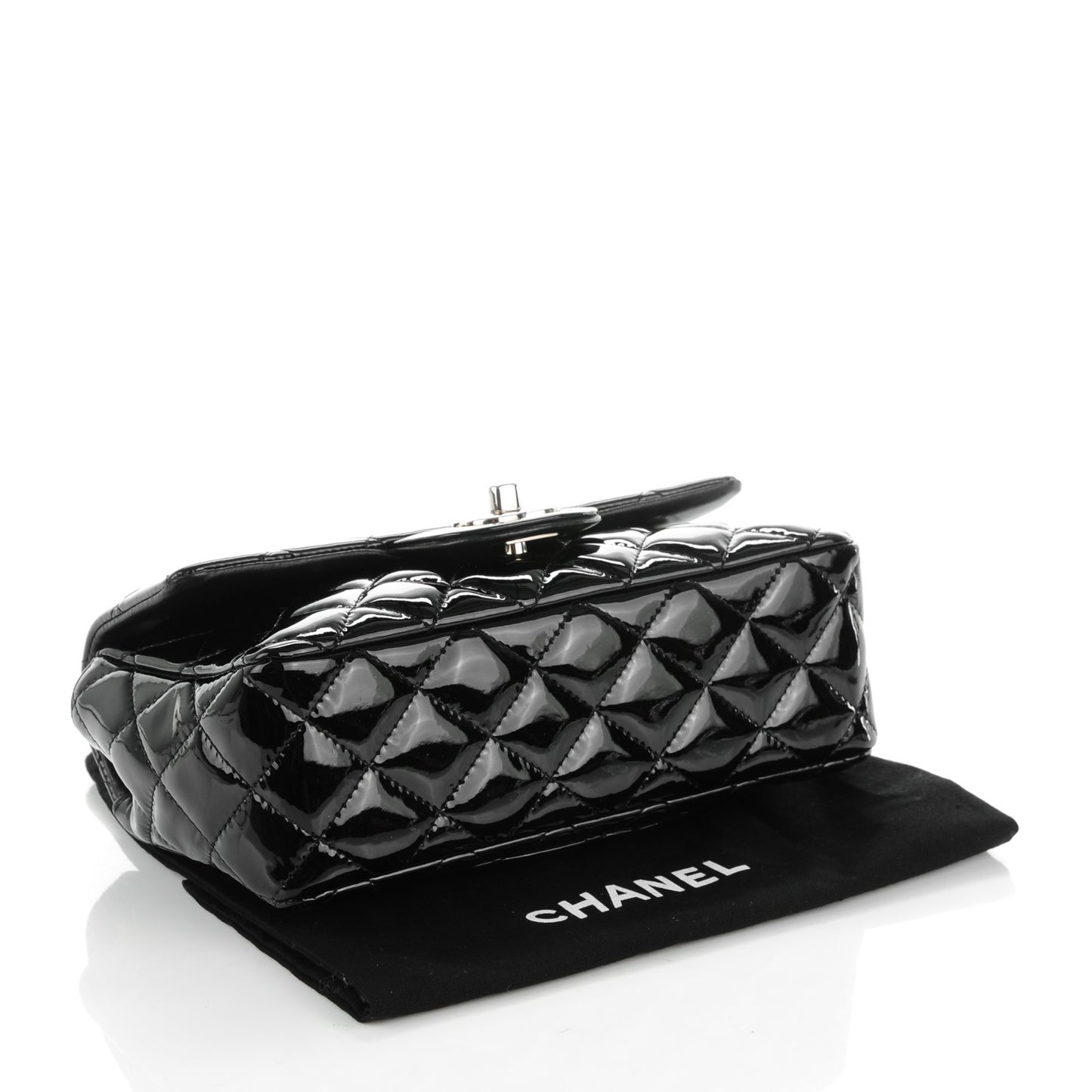 Patent Calfskin Quilted Mini Rectangular Flap Black