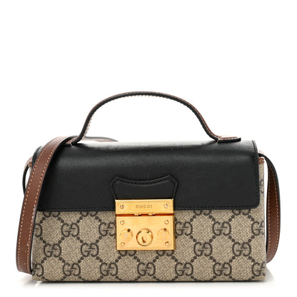 Gucci GG Supreme Monogram Calfskin Mini Padlock Top Handle Shoulder Bag Beige Black Cuir 1 of 14
